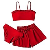 Bikini Mädchen 3 Stück Bikini Set Mädchen Teenager Bikinioberteil mit Triangel Bikinihose und Rock Teenager Hawaii Schwimmanzug für 8-16 Jahre