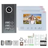 Eminchu 2-Draht-Video-Türsprechanlage, Türklingelsystem, 7-Zoll-HD-, Intelligente Türklingel aus Edelstahl mit Nachtsicht Elektrisches Steuerschloss Ringkamera für den (3 Haushalte (SY828NMJAEND3))
