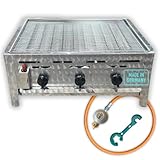 Edelstahl Gastrobräter 3-flammig mit Rost-Set Profi Gasgrill - Made in Germany | mit Gasschlauch und Druckminderer | Gastrogrill Gas | Tischgasgrill | Bräter | Gastronomie | Gasbräter | Eventgrill