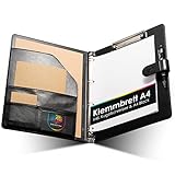 OfficeTree Klemmbrettmappe A4 mit Deckel - Schreibmappe A4 Klemmbrett Schwarz - Arbeitsmappe mit Ringbuch - Klemmbrett Mappe Organizer - Inklusive Block und Kugelschreiber