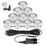 Bigzom 10er Set Terrassen Einbaustrahler Terrassenbeleuchtung LED Bodeneinbaustrahler warmweiß IP67 wasserdicht für außen innen Holzbrücke Pool Holzdeck Garten mini Einbauspots