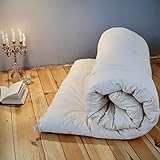 SHIATSU FUTON Natur Schurwolle I Futon-Matratze in besonders hoher Qualität – Bett-Matratze Topper Meditationsunterlage Schlafmatte Bodenmatratze aufrollbare-Matratze Bettdecke Futonbett (120 cm)