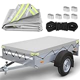DBREAKS Eindicken Anhängerplane Flachplane 207.5x114x10cm, wasserdichte & Reißfeste Anhänger-Abdeckung mit 8m Planenseil, Randverstärkte Anhänger Abdeckplane, für viele 201x108cm 750kg Hänger