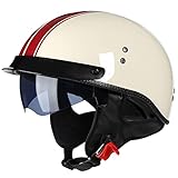 RMBDD Retro Motorrad Halbhelme Motorradhelm für Herren und Damen DOT/ECE-Zertifizierung Jethelm Mit Visier Halbschalenhelm Braincap für Bike Cruiser Chopper Moped Scooter Offenem Helm, M(55~56cm)