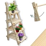 holz4home® Pflanzleiter mit 4 Ablagen I Größe: 52,5 x 109 x 35 cm I Blumentreppe aus Tannenholz hell I Blumenregal