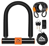 Anstore Bügelschloss Fahrrad mit Kabel, U Fahrradschloss fürs Rennrad, Mountainbike, E-Bike, Klapprad, Bike Lock Hochsicherheits Anti-Diebstahl mit Halterung, 2 Schlüssel (Orange)