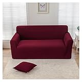 HDKAH Wasserdichter, elastischer Sofabezug aus Maissamt, verstellbare Stretch-Schonbezüge, Eckcouchbezüge for 1/2/3/4 Sitzer, L-Form(Wine Red,3 Seat 190-230CM)