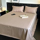 ANAZOZ Betttuch 230x250 Ohne Gummi, Spannbettlaken Baumwolle Unifarben mit Streifenmuster, Bettspanntuch mit Kissenbezug 2 Stücke