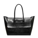 Feitoy Luxuriöse Handtasche mit Krokodilmuster, Damen-Handtasche mit kurzem Griff, Umhängetasche, Designer-Tasche, großes Fassungsvermögen, Reisetasche, Trend-Tragetasche, 40 x 10 x 26 cm, Schwarz,