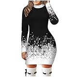 Generisch Weihnachtskleid Damen,Lose Casual Christmas Sweat Lustige 3D Druck Rundhals Weihnachten Hoodie Kleid Weihnachts Xmas Sweatshirt Teenager Mädchen Sweat Oberteile Oberteile Weihnachtskleidung