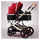 Kinderwagen, 2-in-1-Hochformat-Kinderwagen, umkehrbarer Stubenwagen, faltbarer Kinderwagen aus Aluminiumlegierung, Anti-Schock-Kinderwagen for Neugeborene (Color : Red)