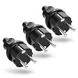 greate 3x Schuko Stecker Aussenbereich mit Knickschutz - Schukostecker Gummi mit Zugentlastung, 2-polig, 230V, 16A & 3,7kW - IP44 Schukostecker Außenbereich schwarz - Schutzkontakt Stecker 230V