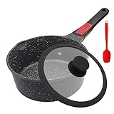 AIKENBBKK Stielkasserolle 20 cm mit Deckel, 2.5L Antihaft Kasserolle mit Abnehmbarer Griff, Antihaftbeschichtet Milchtopf Geeignet für alle Herdarten, Spülmaschinen geeignet & Backofenfest (Schwarz)