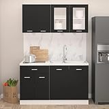 Refined 4-TLG. Küchenzeile Lyon Schwarz Holzwerkstoff