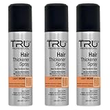 Tru Haarverdichter Spray 3x 100ml Haarauffüller für Männer und Frauen, Sofort-Effekt Haarverdichtung, Kaschiert Haarausfall und lichtes Haar (Light Brown, 100 ml (3er Pack))