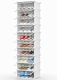 HOMIDEC Schuhregal, 10 Ebenen Schuhschrank Kunststoff-Schuhregale Organizer für Schrank Flur Schlafzimmer Eingang, Weiß und Transparent