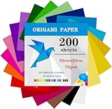 200 Blatt Origami Papier, 20 x 20cm, Doppelseitig, 70 g/m², Faltpapier Bastelpapier Buntes Papier Quadratisch Großes für Kinder, DIY, Schule, Kunst, Bastelprojekte, Kinder und Erwachsene (20 Farben)