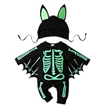 Halloween Kostüm, Baby Fledermaus Kostüm Strampler mit Ohren Hut Skelett Muster Jumpsuit Baby-Overall Meine ersten Halloween Outfit Karneval Fasching Cosplay Mottoparty Fledermaus Kleinkind
