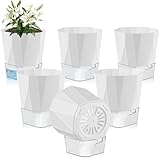 Yimomoyi 6er Set Kräutertöpfe Küche Selbstbewässernd, 17cm Blumentopf mit Bewässerungssystem, Selbstbewässerungstopf Groß mit Transparente Wasserspeicher, Basilikum Topf, Übertopf Set, Weiß