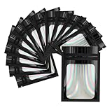 Holografische wiederverschließbare Mylar-Beutel, 14 x 20 cm, transparent, geruchsdicht, Folienbeutel für Lebensmittelaufbewahrung, Lipgloss, Schmuck, Wimpernverpackung für kleine Unternehmen, Schwarz