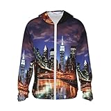 New York Night Sun Protection Hoodie Full Zip Long Sleeve Lightweight Hoodie Jacket Rash Guard Shirts, Schwarz, XXX-Large