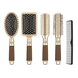 5 teiliges Haarbürsten Set,Antistatische Massage Ovaler Kamm Entlüftung Haarbürste Kein Verknoten Paddel Haarbürste,Professionelle Styling Haarbürste für Damen und Herren(Gold)