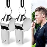 Neerow Pfeife, Edelstahl Trillerpfeife, 2 Stück Schiedsrichter Pfeife mit Schlüsselband, Lauter Klarer Klang Trillerpfeife Sportunterricht für Schiedsrichter, Trainer, Outdoor-Sport, Hundetraining