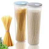 BBAOO Spaghetti Aufbewahrung, 2 Stücke Vorratsgläser mit Deckel, Spaghetti Dose, Aufbewahrungsbox Küche, Zur Aufbewahrung Von Nudeln, Snacks, Nüssen, Getreide (Khaki, Blau) 28 X 10CM