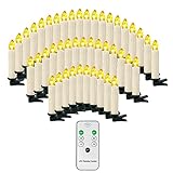 OZAVO Weihnachtskerzen 20/30/40 Sets, Christbaumkerzen mit Fernbedienung, kabellose LED Kerzen, Weihnachtsbaumbeleuchtung 2 Lichtmodifikationen, Weihnachten(20 Sets)