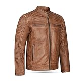 Leatherick Herren-Bikerjacke aus echtem Leder im Distressed-Look, Hellbraun, Distress Brown (DE/NL/SE/PL, Alphanumerisch, 3XL, Regular, Regular)