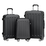 BEIBYE Hartschalen-Koffer Trolley Rollkoffer Reisekoffer Handgepäck 4 Rollen (M-L-XL-Set) (Schwarz, Set)