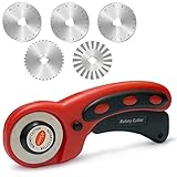 Rollschneider Set 45mm Rollklinge Edelstahl Stoffschneider mit Schutzmechanismus Rollenschneider Rollmesser mit 5 Stahlklinge für Schneiden von Stoff Leder Papier Tapete profi zum Nähen od. Basteln