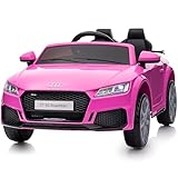 Hikkido Audi TT RS Lizenziertes Kinder Elektroauto, 12V Elektroauto für Kinder ab 3 Jahre mit Fernbedienung - Rosa