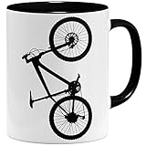 OM3® MTB Hardtail Mountain Bike Tasse mit Fahrrad | Keramik Becher | 325ml | Beidseitig Bedruckt | Schwarz