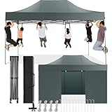 COBIZI Faltpavillon 3x4,5 Wasserdicht Stabil Winterfest mit Seitenwand,Pop Up Pavillon Partyzelt,Sonnenschutz Gartenpavillon,Pavillon Faltbar mit Handtasche(3 mal 4,5m Grau)