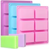 Surflyee 3 Stück Seifenformen Silikon, 6 Hohlraum Silikonform Seife, Rechteckig Seife Selber Machen Formen, DIY Silikonform für Kekse Schokolade, Enthält 50 Verpackungsbeutel