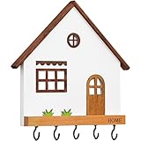 Vobumix an Der Wand Montierter Schlüsselhalter Aus Holz, 5 Schlüsselaufhänger, Hausförmiger Schlüsselschrank, Wandschlüsselkasten Für Zuhause, Eingangsbereich, Flur, Schlafzimmer