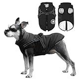 Voarge Hundejacke Winterweste Jacken, Hundemantel mit Geschirr für Kleine Hunde Hundemantel Wasserdicht Maschinen Waschbarer Reflektierender Streifen Design Haltbarer D-Ring (XXL, Schwarz)