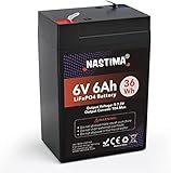 NASTIMA 6V 6Ah LiFePO4 Wiederaufladbare Batterie Mit BMS-Schutz und 2000 Deep-Cycle Wartungsfrei, Geeignet für Notstrombeleuchtung, Kinderspielzeugautos, Motorboote, Camping, Sonnenkollektoren