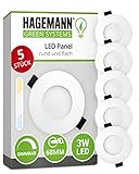 HAGEMANN® 5 x LED Deckeneinbauspot dimmbar 3 Watt 300lm IP20 – Ø 68 mm Bohrloch 230V Panellampe – LED Einbauleuchte ersetzt 25 W Halogen