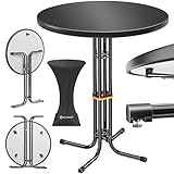 KESSER® Gastro Stehtisch klappbar Bistrotisch | Pulverbeschichtete Edelstahlplatte | höhenverstellbare Füße | Partytisch Tisch Ø 70cm | In- & Outdoor | Empfangstisch | Klapptisch inkl. Husse Schwarz