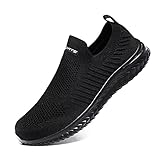 YisiNP Mesh Sneaker Damen Herren Sportschuhe Slip on Laufschuhe Ohne Schnürsenkel Männer Schuhe Sneakers Fitnessschuhe, Schwarz, 39 EU