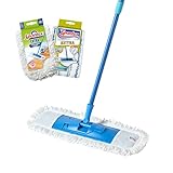 Spontex Bodenwischer mit extra flachem Mopp | Vielseitiger Wischmopp mit Mikrofaserbezug für nasses und trockenes Wischen | Verstellbare Länge (80–140 cm) | Reinigt Laminat-, Holz- und Fliesenböden