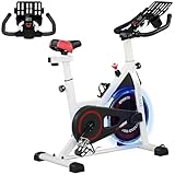 HOMCOM Heimtrainer Leiser Fahrrad Hometrainer Fahrrad mit LCD-Display, verstellbarem Sitz, Rollen, Indoor Fitnessbike mit Becherhalter für Zuhause, Stahl, weiß