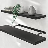 Casaria® Wandregal Holz Schwarz Regal mit Halterung 15kg Tragkraft Hängeregal Küche Wohnzimmer Flur Wand Schweberegal Bücherregal Regalbrett Schwebend Matt 90cm