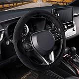 COFIT Plüsch Lenkradbezug Winter, Universal Lenkrad Bezug Fell, Lenkradhülle Wwarm Weich, Lenkradschutz Auto für 37-38 cm, Autozubehör Schwarz