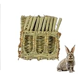 EcoKunst Kaninchengras Futtertrog aus Stroh Natürlich Getrocknetes Faltbare Betthütte mit Öffnungen Spielhaus Bunny House, Spielzeugspielhaus für Hasen, Meerschweinchen, Kleintiere