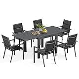 Devoko Gartenmöbel Set 6 Personen,6+1 Aluminium Tisch und Stühle Set Balkonmöbel, 6 Stapelbare Gartenstühle und 1 80/160 cm Dehnbarer Gartentisch,Terassen möbelsets außen Lounge, Dunkelgrau