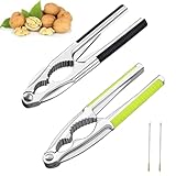 MOAZIFI Nussknacker Walnüsse 4 teiliges Set Metall Knacker mit Schwarzem Grünem Griff und 2 Nuss Pickern Für Haselnüsse Paranüsse Krabben Hummer Sicherem Griff