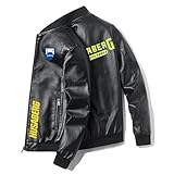 HGADXVBE Herren Jacke Winter Hu.sa.be.rg, Lederjacke mit Stehkragen, Warme Gefüttert Biker Motorrad jacket, Pilotenjacke(Black,2XL)